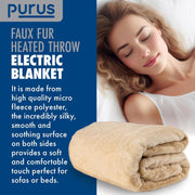 Purus Purus Cream Electric Heated Blanket | Deluxe Faux Fur Throw with Timer