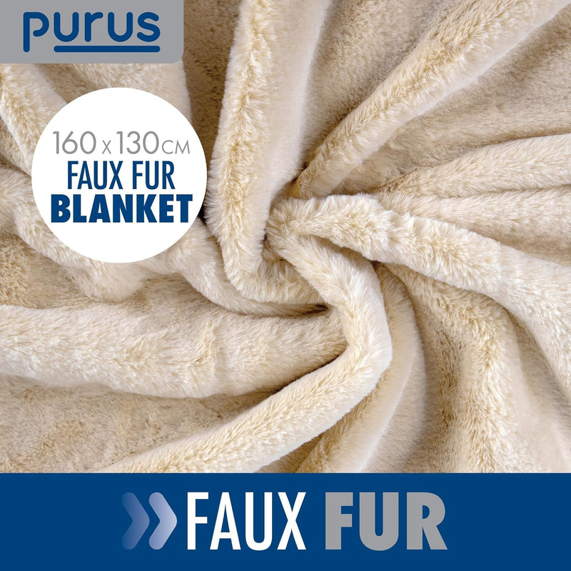Purus Purus Cream Electric Heated Blanket | Deluxe Faux Fur Throw with Timer