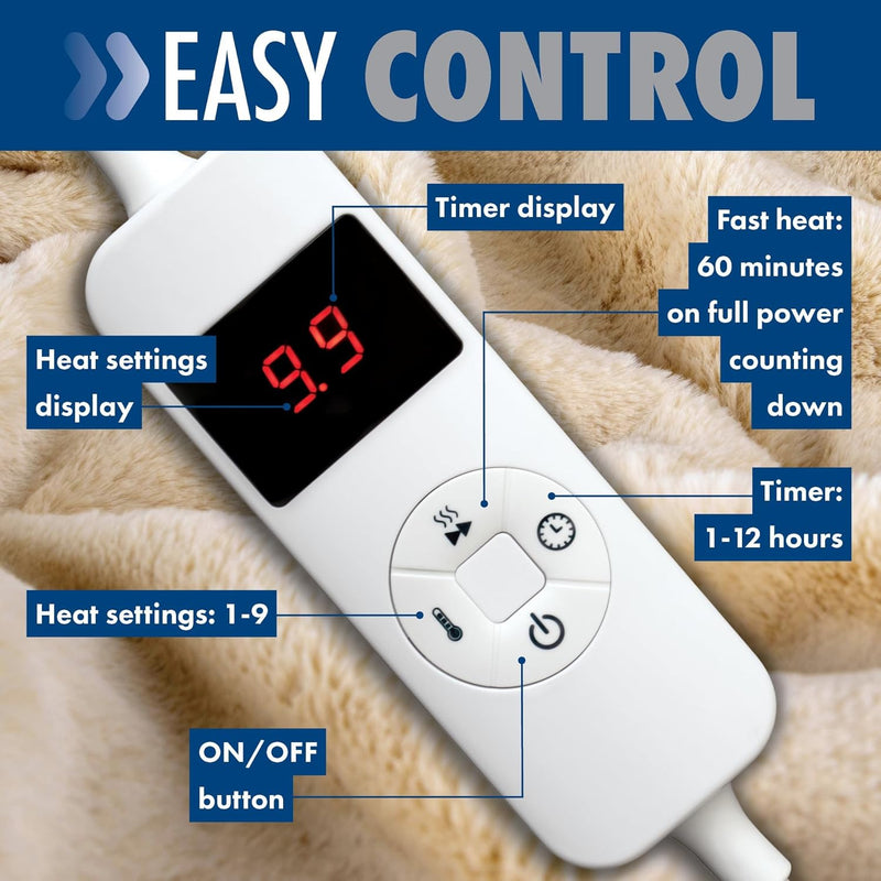 Purus Purus Cream Electric Heated Blanket | Deluxe Faux Fur Throw with Timer