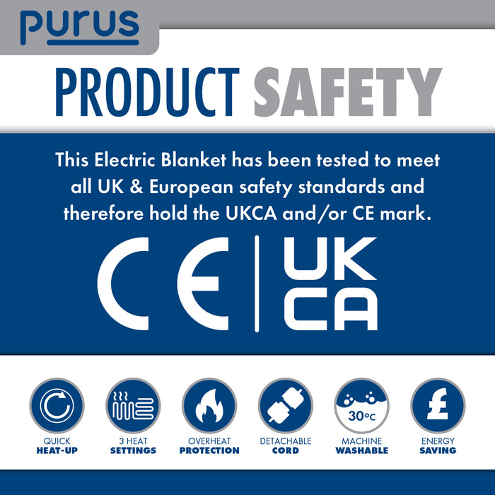 Purus Purus Double Electric Blanket | Fully Fitted Under Blanket Dual Control