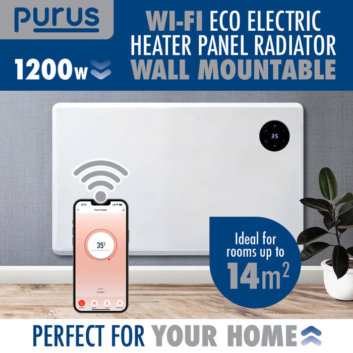Purus Purus Eco 1200W WIFI Electric Radiator Panel Room Heater Wall Mounted