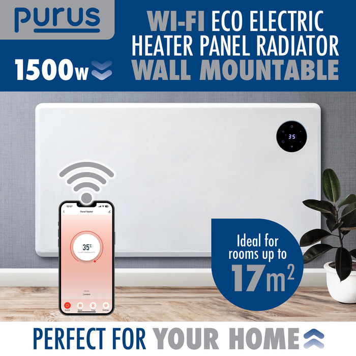 Purus Purus Eco 1500W WIFI Electric Radiator Panel Room Heater Wall Mounted