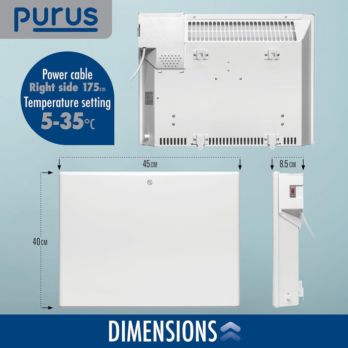 Futura Direct Purus Eco Electric 600W Panel Heater Setback Timer & Advanced Thermostat Control