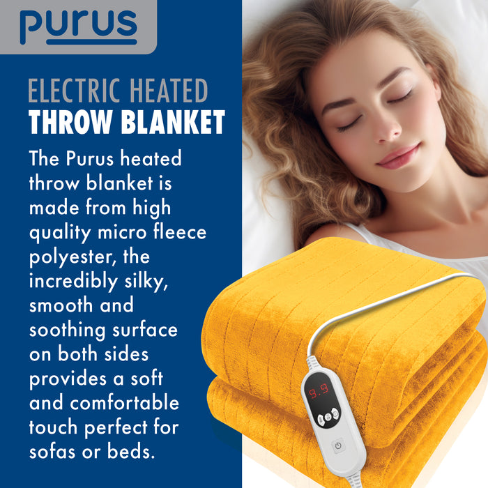 Purus Purus Gold Electric Heated Blanket | Soft Fleece Throw with Timer