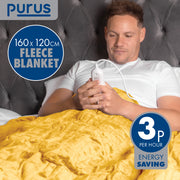 Purus Purus Gold Electric Heated Blanket | Soft Fleece Throw with Timer