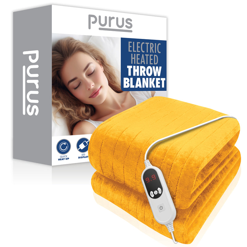 Purus Purus Gold Electric Heated Blanket | Soft Fleece Throw with Timer
