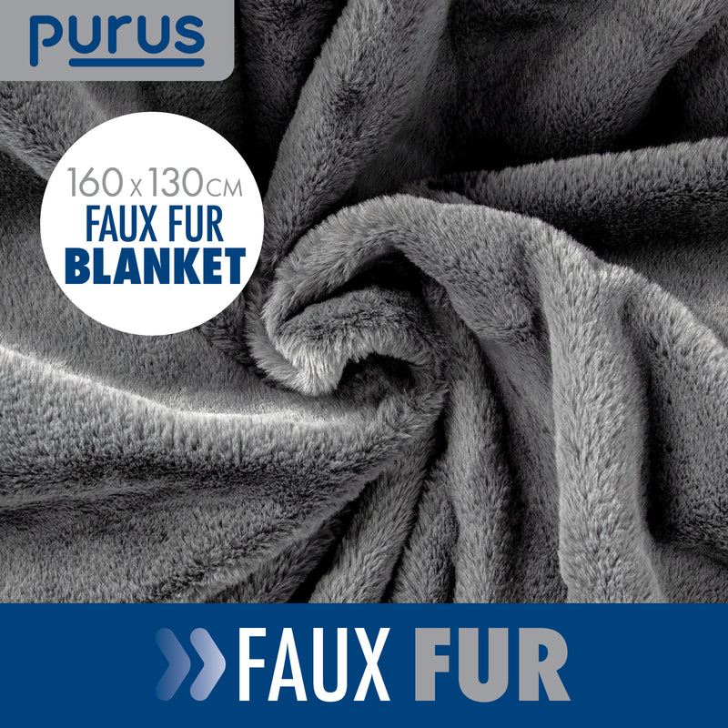 Purus Purus Grey Electric Heated Blanket | Deluxe Faux Fur Throw with Timer