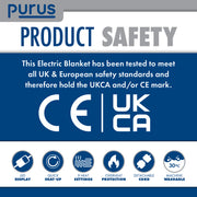 Purus Purus Grey Electric Heated Blanket | Soft Fleece Throw with Timer