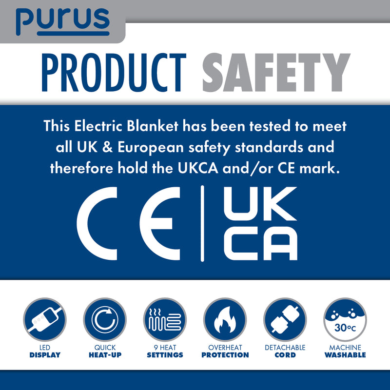 Purus Purus Grey Electric Heated Blanket | Soft Fleece Throw with Timer