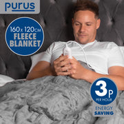 Purus Purus Grey Electric Heated Blanket | Soft Fleece Throw with Timer