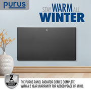 Purus Purus Grey Electric Radiator Heater 1200W | Wall Mounted Or Floor Standing