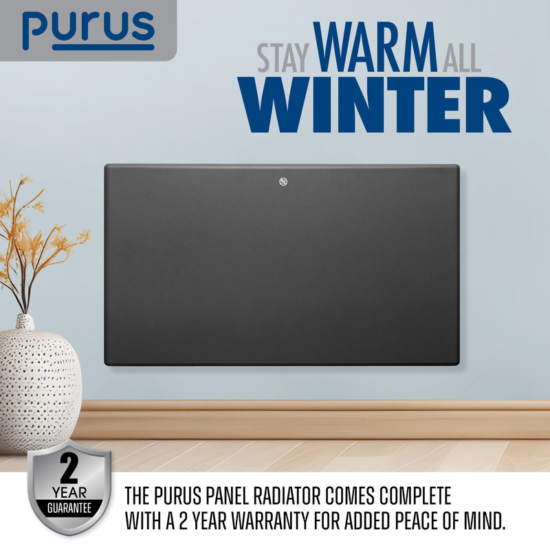 Purus Purus Grey Electric Radiator Heater 1200W | Wall Mounted Or Floor Standing