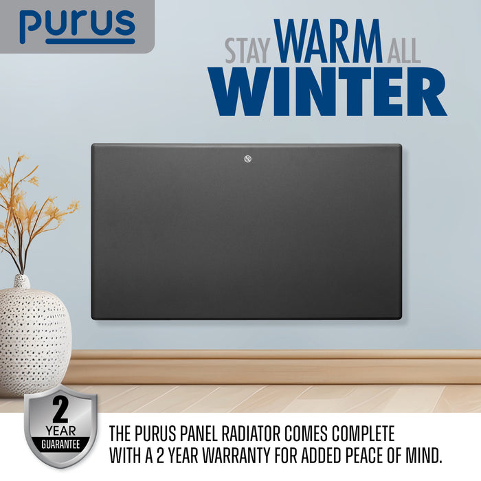 Purus Purus Grey Electric Radiator Heater 1200W | Wall Mounted Or Floor Standing
