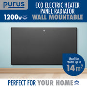 Purus Purus Grey Electric Radiator Heater 1200W | Wall Mounted Or Floor Standing
