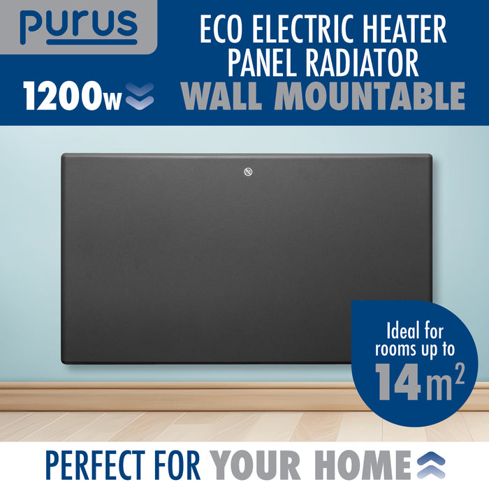 Purus Purus Grey Electric Radiator Heater 1200W | Wall Mounted Or Floor Standing
