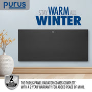 Purus Purus Grey Electric Radiator Heater 1800W | Wall Mounted Or Floor Standing