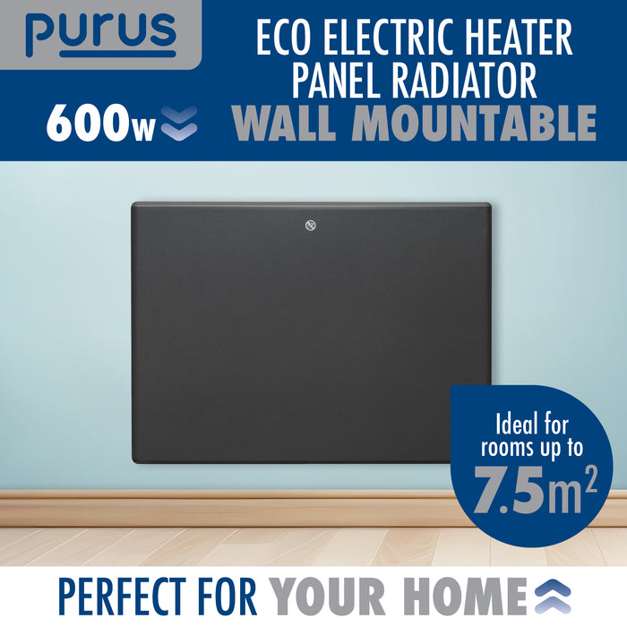 Purus Purus Grey Electric Radiator Heater 600W | Wall Mounted Or Floor Standing