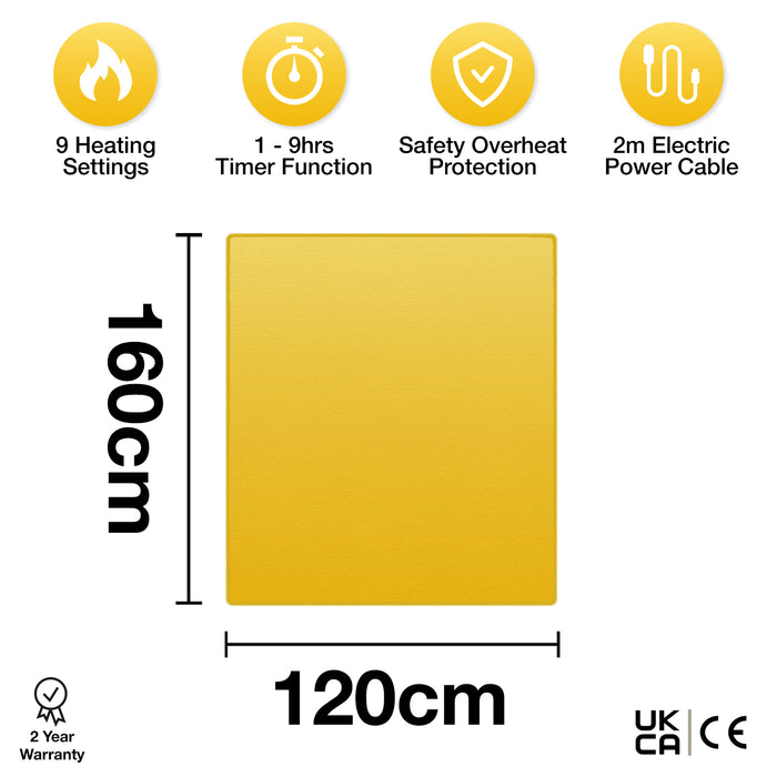 Purus Purus Premium Heated Throw Gold Electric Fleece Blanket Sofa Bed Throw 160 x 120cm