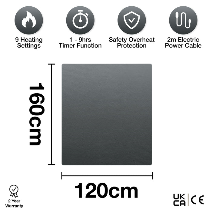 Purus Purus Premium Heated Throw Grey Electric Fleece Blanket Sofa Bed Throw 160 x 120cm