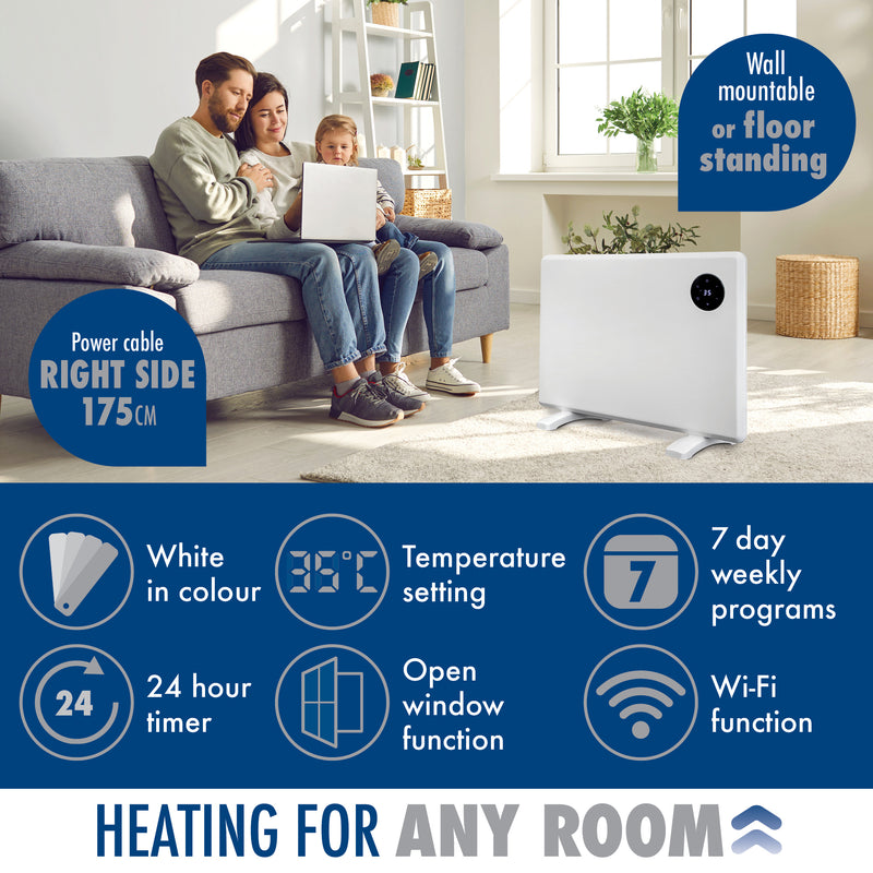 Purus Purus WIFI Electric Wall Panel Heater 1000W | Bathroom Safe White Radiator