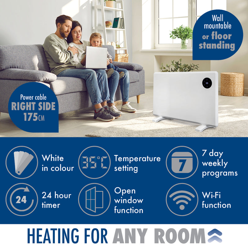 Purus Purus WIFI Electric Wall Panel Heater 1200W | Bathroom Safe White Radiator
