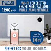 Purus Purus WIFI Electric Wall Panel Heater 1200W | Bathroom Safe White Radiator