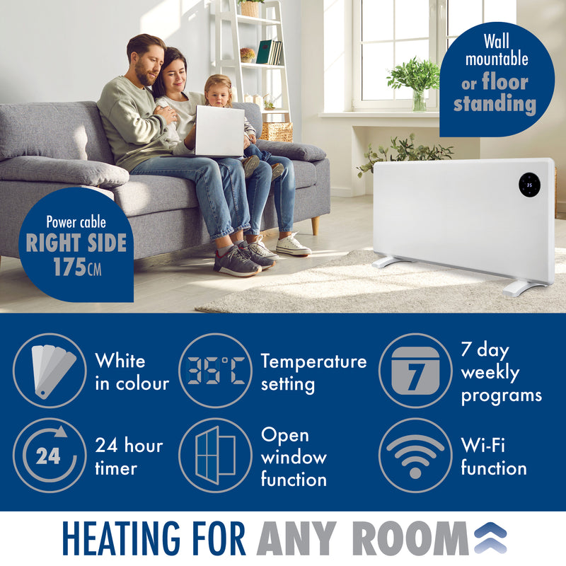 Purus Purus WIFI Electric Wall Panel Heater 1800W | Bathroom Safe White Radiator