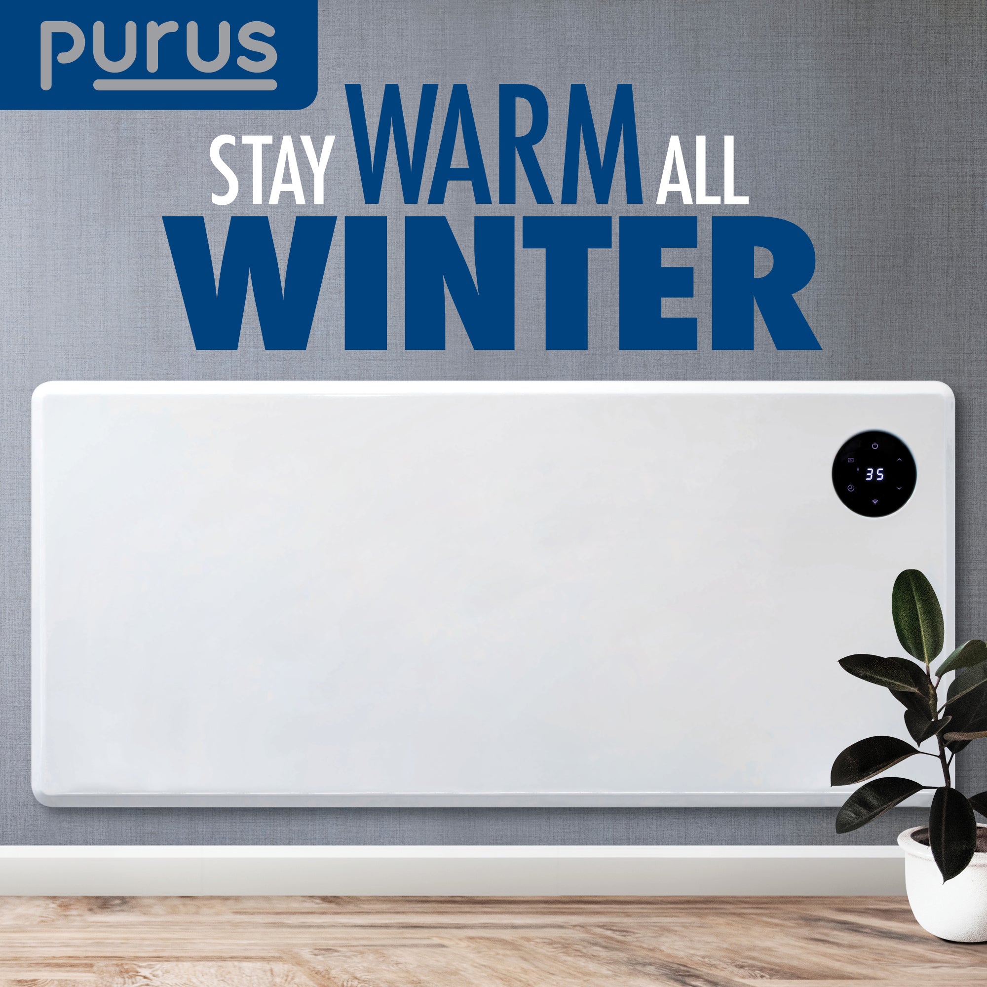 Purus WIFI Electric Wall Panel Heater 2000W | Bathroom Safe White Radi