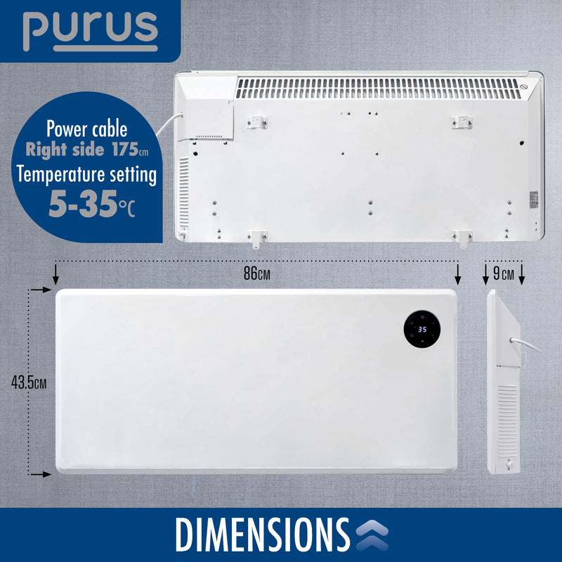 Purus Purus WIFI Electric Wall Panel Heater 2000W | Bathroom Safe White Radiator