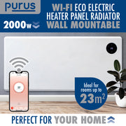 Purus Purus WIFI Electric Wall Panel Heater 2000W | Bathroom Safe White Radiator