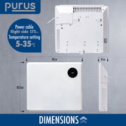 Purus Purus WIFI Electric Wall Panel Heater 600W | Bathroom Safe White Radiator