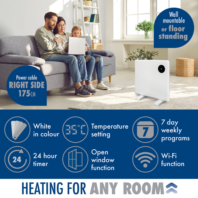 Purus Purus WIFI Electric Wall Panel Heater 600W | Bathroom Safe White Radiator