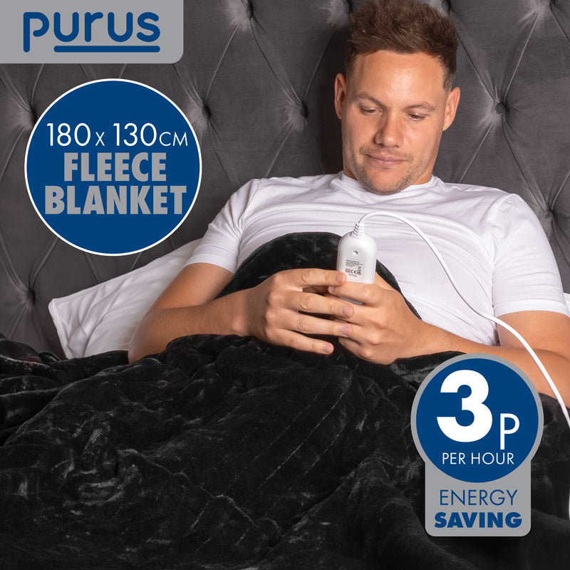 Purus Purus XL Electric Blanket | Black Heated Fleece Over Throw