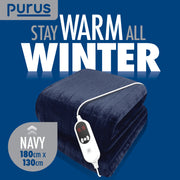 Purus Purus XL Electric Blanket | Navy Blue Heated Fleece Over Throw