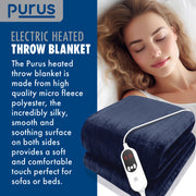 Purus Purus XL Electric Blanket | Navy Blue Heated Fleece Over Throw
