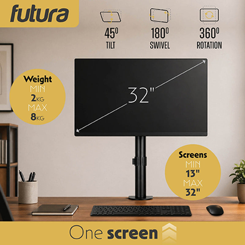Futura Single Monitor Stand 13 to 32 Inch | Clamp Mount Supports 8kg