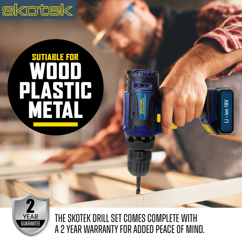Skotek Skotek 18V Combi Drill | Cordless Drill with 13pc Bit Set