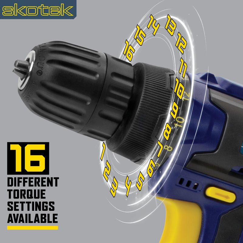 Skotek Skotek 18V Combi Drill | Cordless Drill with 13pc Bit Set