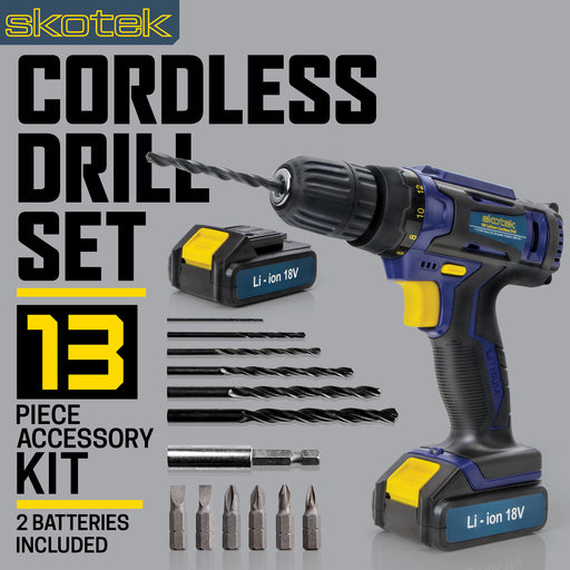 Skotek Skotek 18V Combi Drill | Cordless Drill with 2 Batteries