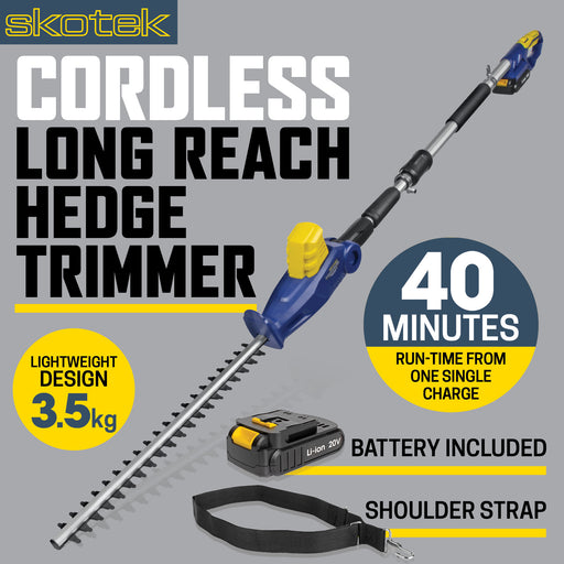 Futura Direct Skotek Cordless Hedge Trimmer 20V Long Reach Extendable Telescopic Pole