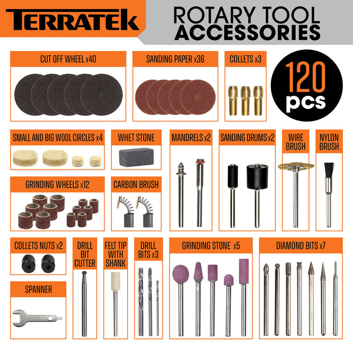 Terratek Terratek 120pc Rotary Multi Tool | Dremel-Compatible Accessories & Case