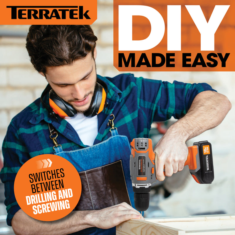 Terratek Terratek 18V Combi Drill | Cordless Drill with 2 Batteries