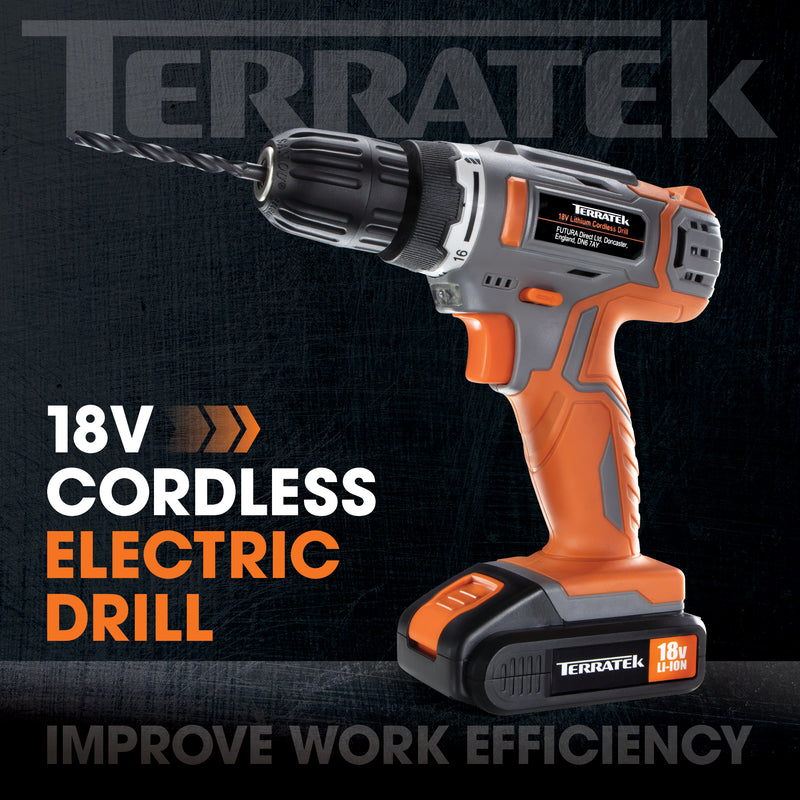 Terratek Terratek 18V Combi Drill | Cordless Drill with 2 Batteries