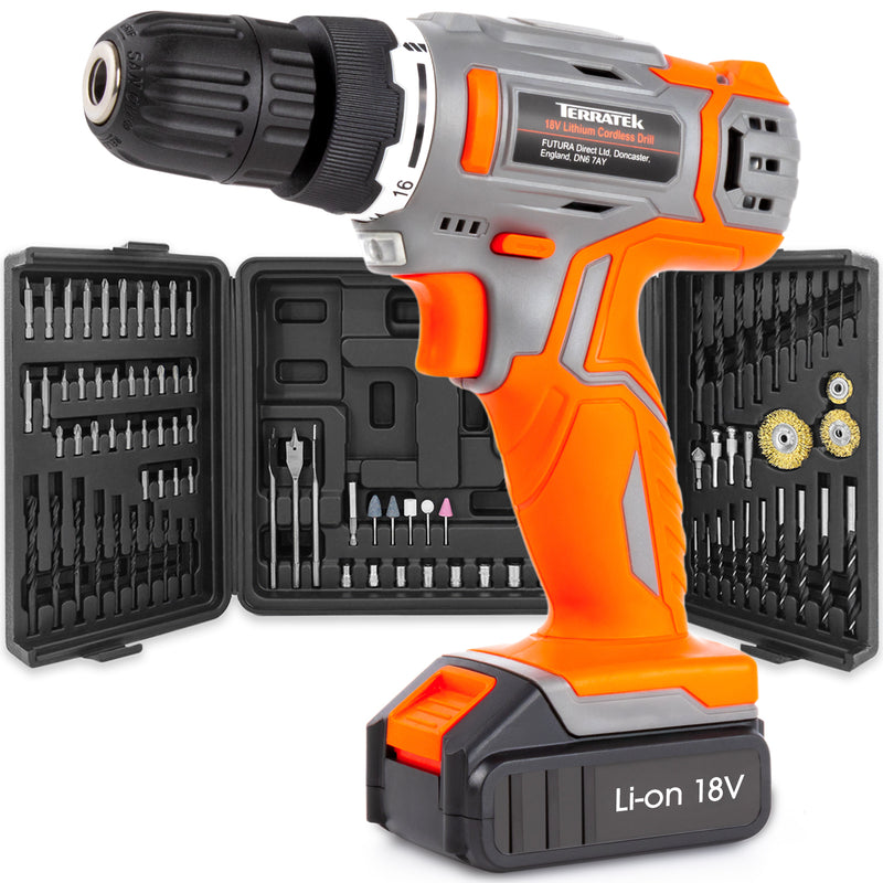 Terratek Terratek 18V Cordless Combi Drill | 89pc Drill Set with Case