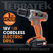 Terratek Terratek 18V Fast Charge Combi Drill | Cordless Drill with Case