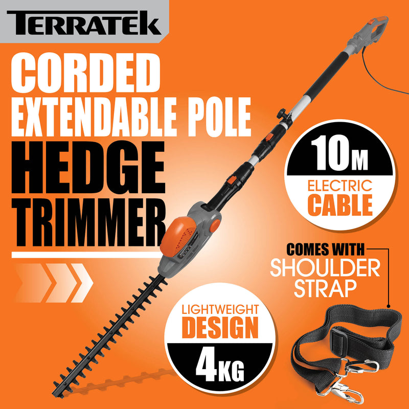 Terratek 2 4m Long Reach Hedge Trimmer 550W Electric Telescopic Hedg terratek-2-4m-long-reach-hedge-trimmer-550w-electric-telescopic-hedg