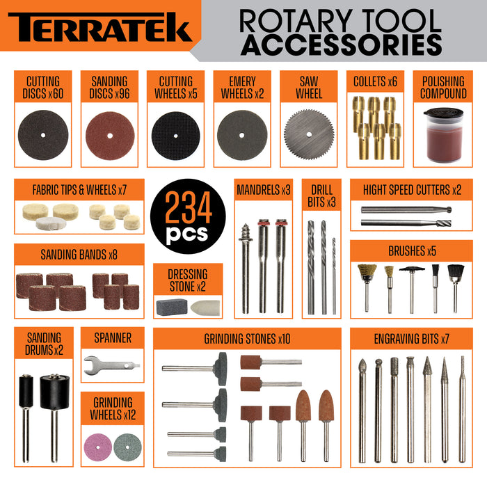 Terratek Terratek 234pc Rotary Multi Tool | Dremel-Compatible Accessories