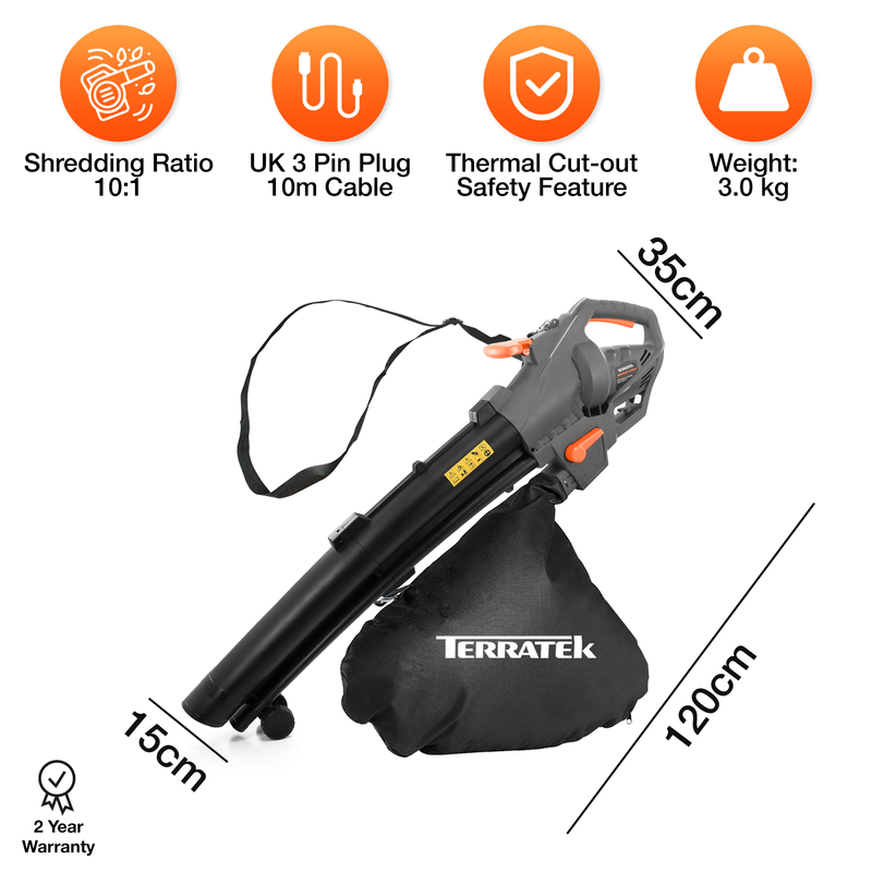Terratek Terratek 3000W Leaf Blower & Vacuum | 3-in-1 Garden Hoover