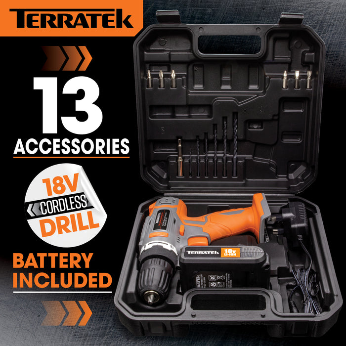 Terratek Terratek Cordless Drill | 18V Drill Driver with Carry Case