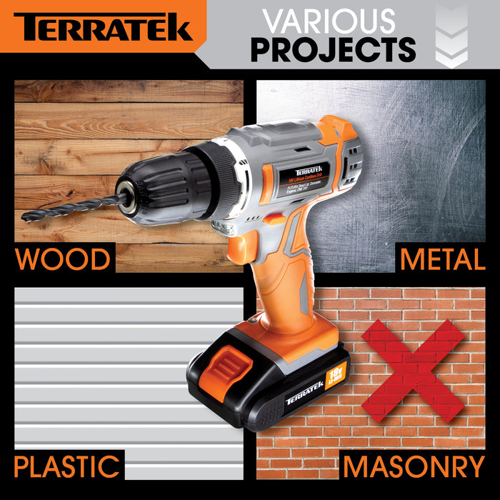 Terratek Terratek Cordless Drill Set | Battery Powered Combi Drill with Bits